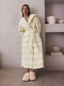 Crème - Robe de chambre à rayures texturées