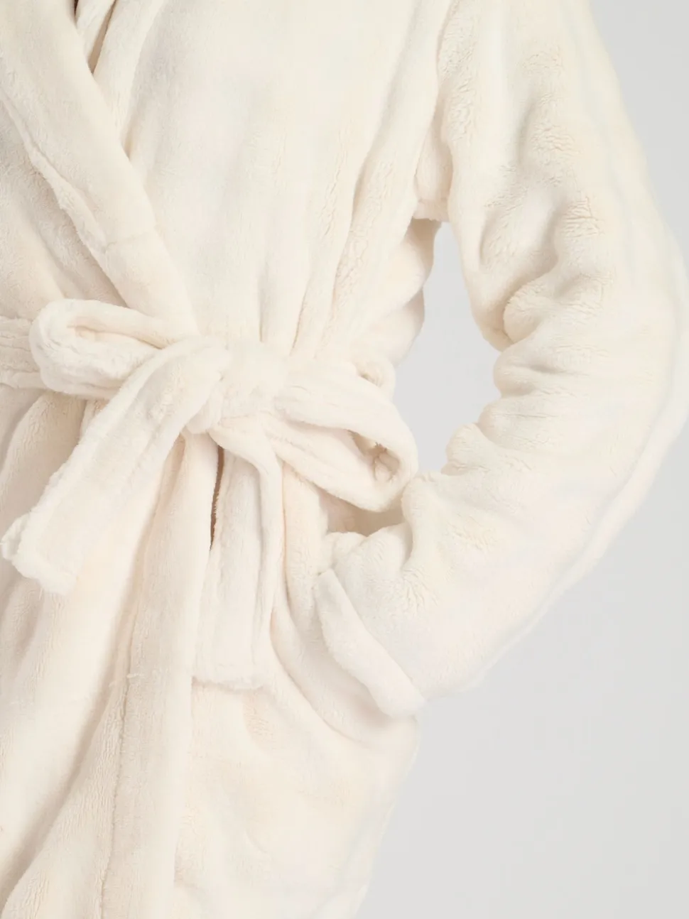 Crème - Robe de chambre mi-longue Loungeable en polaire à col châle