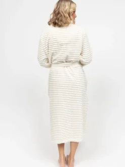 Crème - Robe de chambre rayée en peau de phoque molletonnée Cyberjammies