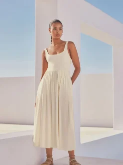 Crème - Robe d’été à taille jersey