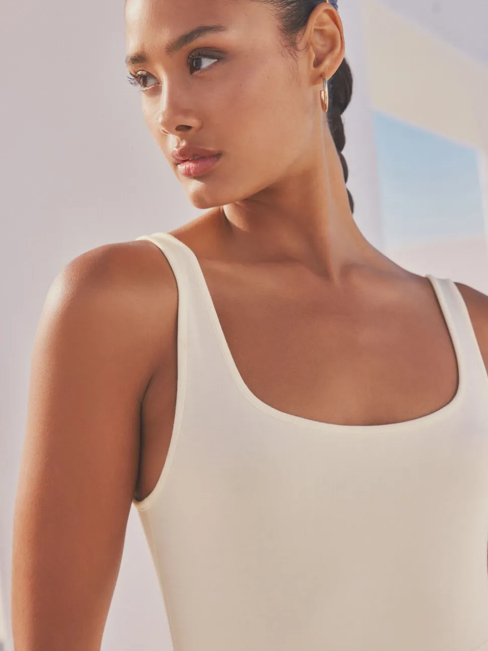 Crème - Robe d’été à taille jersey