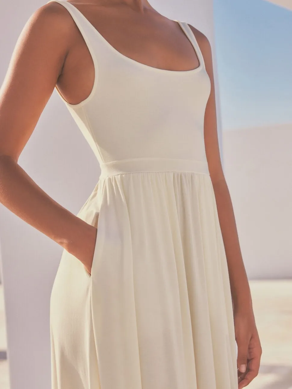 Crème - Robe d’été à taille jersey