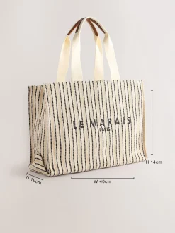 Crème - Sac à bandoulière en toile structurée