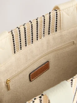 Crème - Sac à bandoulière en toile structurée