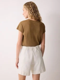 Crème - Shorts Jigsaw Finton en Denim à coutures apparentes