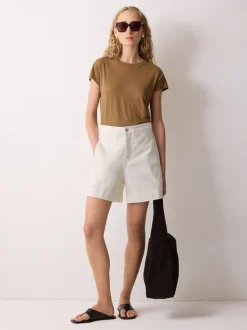 Crème - Shorts Jigsaw Finton en Denim à coutures apparentes