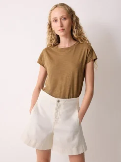 Crème - Shorts Jigsaw Finton en Denim à coutures apparentes