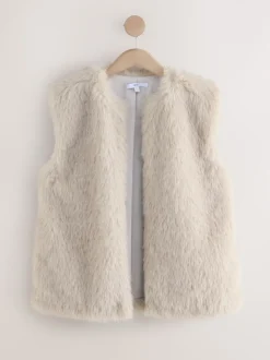 Crème - Veste sans manches en fausse fourrure