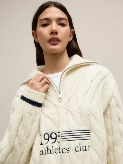 Crème écru - Pull graphique à col zippé en câble 1995