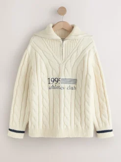 Crème écru - Pull graphique à col zippé en câble 1995