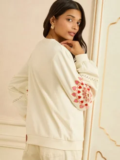 Crème Cœur Ric Rac - Love & Roses Sweat brodé