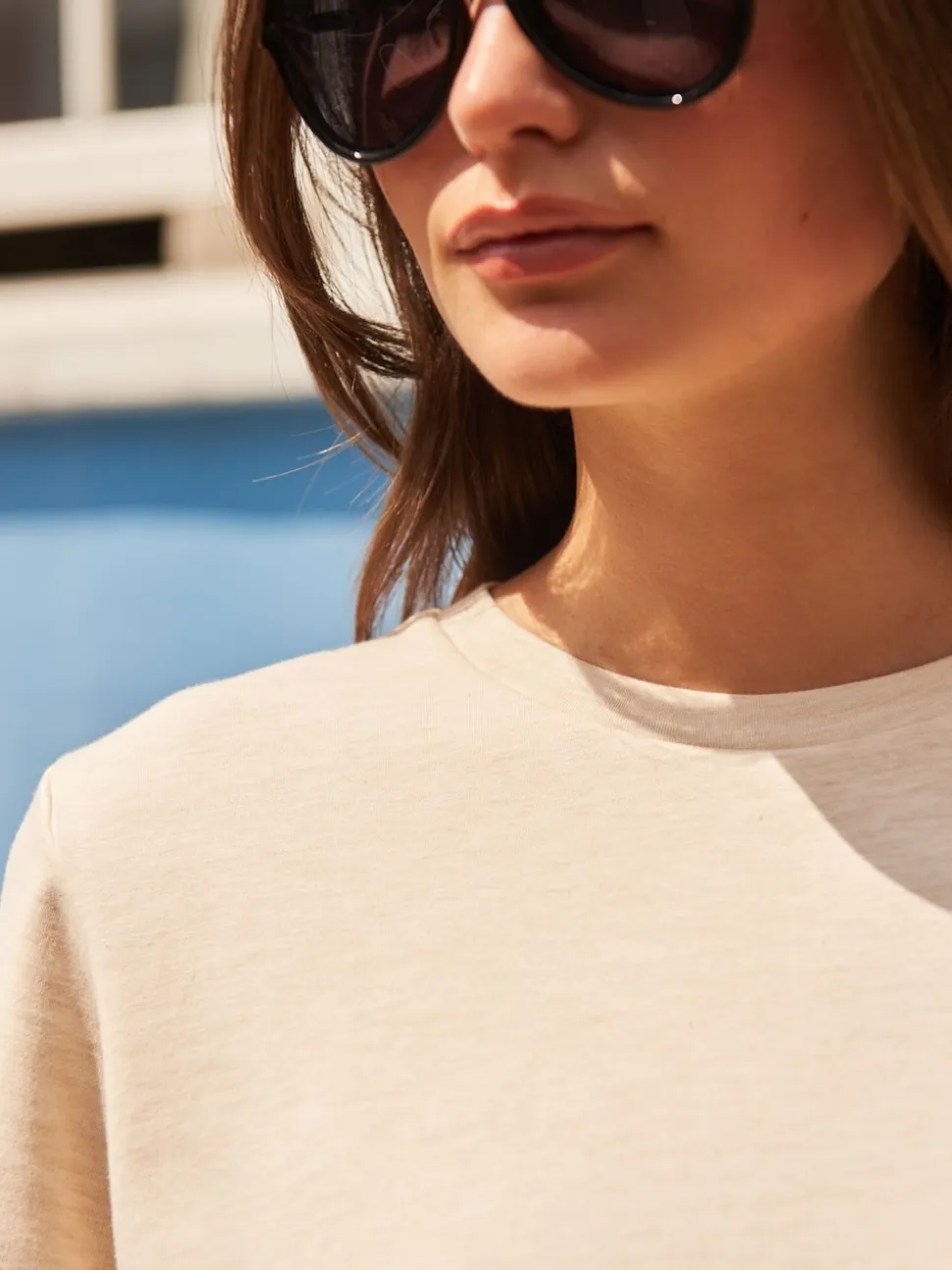 Crème d'avoine - T-shirt Manche courte Col ras du cou lourd