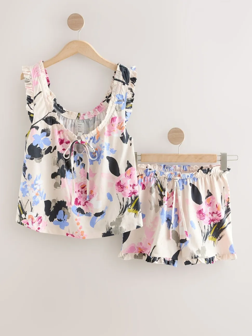Crème fleuri - Ensemble Pyjamas Shorts 100% Coton