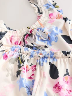 Crème fleuri - Ensemble Pyjamas Shorts 100% Coton