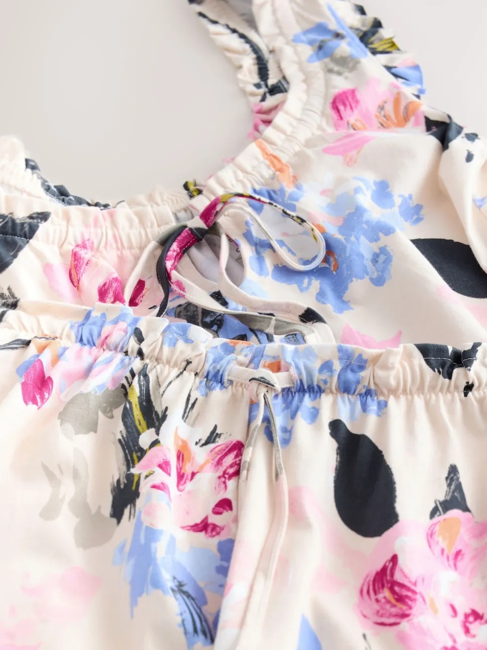 Crème fleuri - Ensemble Pyjamas Shorts 100% Coton