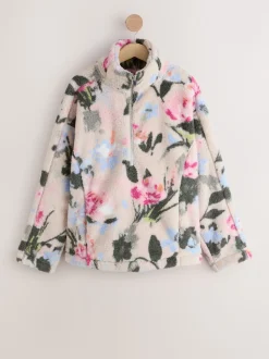 Crème fleuri - Polaire en imitation peau de mouton à col zippé