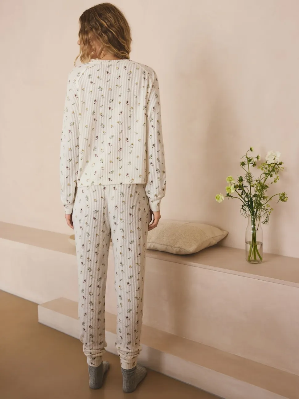 Crème fleuri - Pyjama à manches longues Cosy Waffle