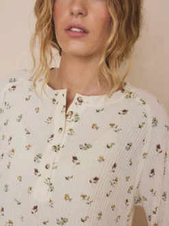 Crème fleuri - Pyjama à manches longues Cosy Waffle