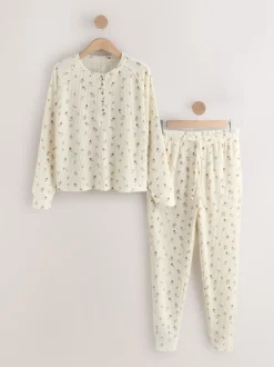 Crème fleuri - Pyjama à manches longues Cosy Waffle