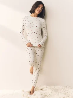 Crème motif cœur - Ensemble haut et legging à manches longues avec couche de base thermique