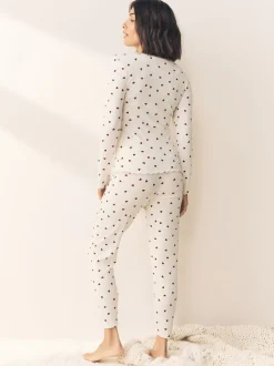 Crème motif cœur - Ensemble haut et legging à manches longues avec couche de base thermique