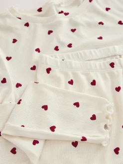 Crème motif cœur - Ensemble haut et legging à manches longues avec couche de base thermique