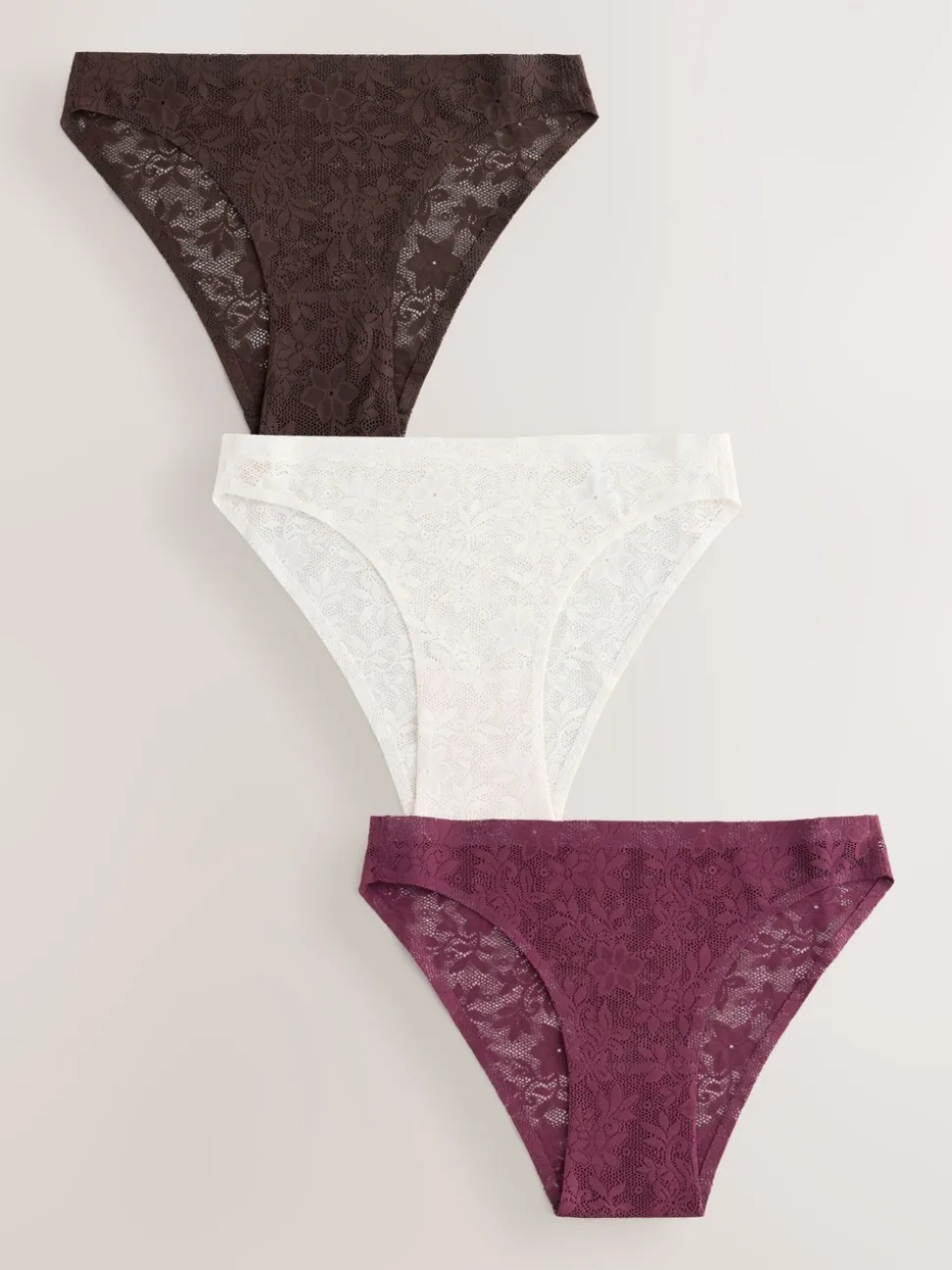 Crème/chocolat/bordeaux - Dentelle sur l’ensemble Pas de VPL Slips 3 Lot