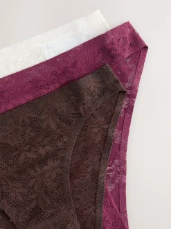 Crème/chocolat/bordeaux - Dentelle sur l’ensemble Pas de VPL Slips 3 Lot