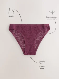 Crème/chocolat/bordeaux - Dentelle sur l’ensemble Pas de VPL Slips 3 Lot