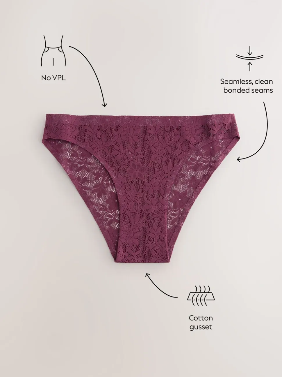 Crème/chocolat/bordeaux - Dentelle sur l’ensemble Pas de VPL Slips 3 Lot