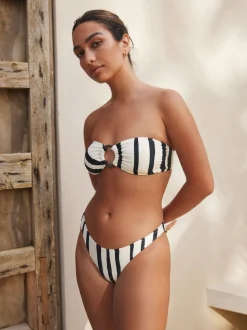 Crème/noir à rayures - Haut Bikini bandeau en métal