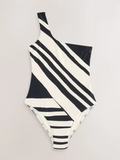 Crème/noir à rayures - Maillot de bain dos nu à une épaule
