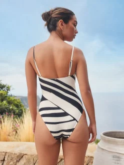 Crème/noir à rayures - Maillot de bain bandeau à contrôle du ventre