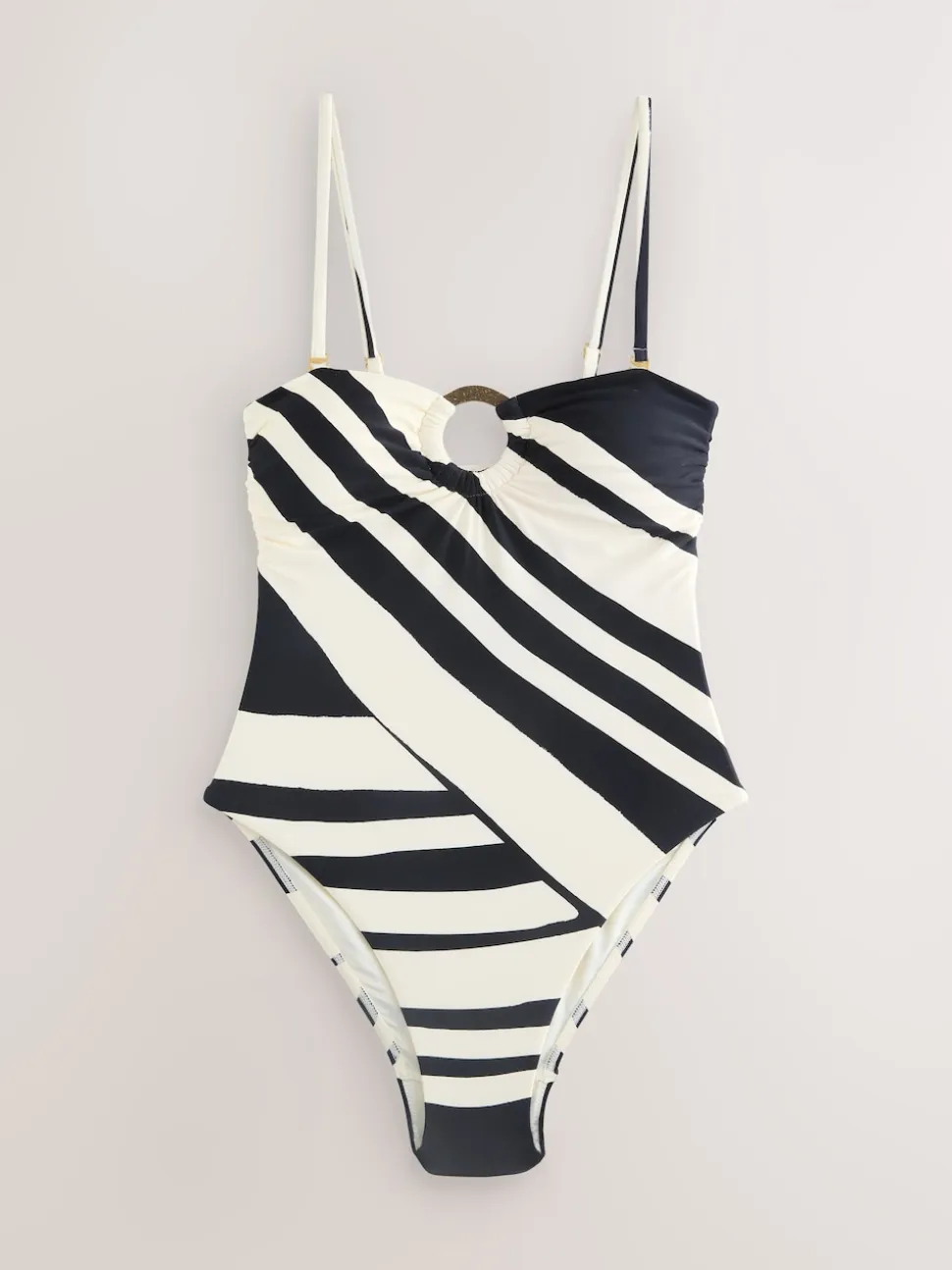 Crème/noir à rayures - Maillot de bain bandeau à contrôle du ventre