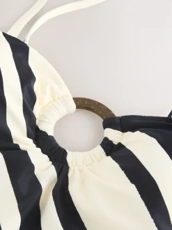 Crème/noir à rayures - Maillot de bain bandeau à contrôle du ventre