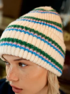 Crème/rose/vert - Bonnet en maille