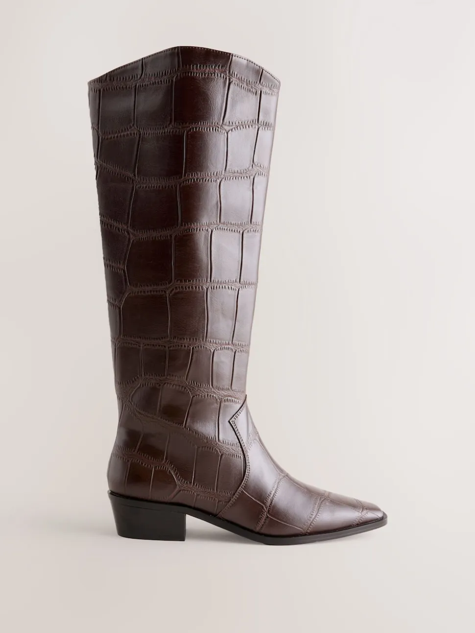 Croco Marron chocolat en relief - Bottes Forever Comfort® hauteur genou à bout pointu