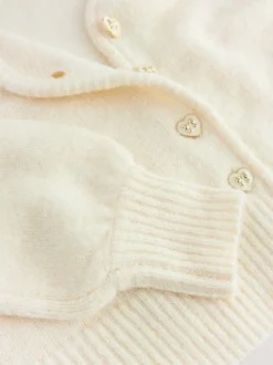 écru - Cardigan boutonné cœur en laine