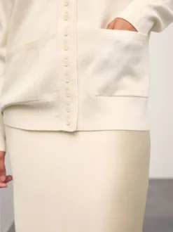 écru - Cardigan ultra-doux à col en V avec poches