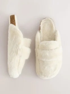 écru - Chaussons avec semelle plantaire cœur en fausse fourrure