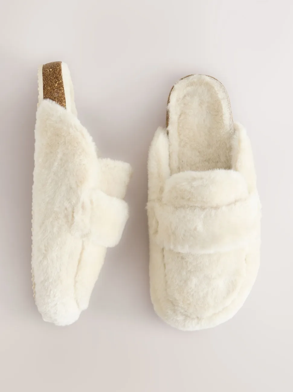 écru - Chaussons avec semelle plantaire cœur en fausse fourrure
