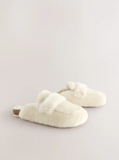 écru - Chaussons avec semelle plantaire cœur en fausse fourrure