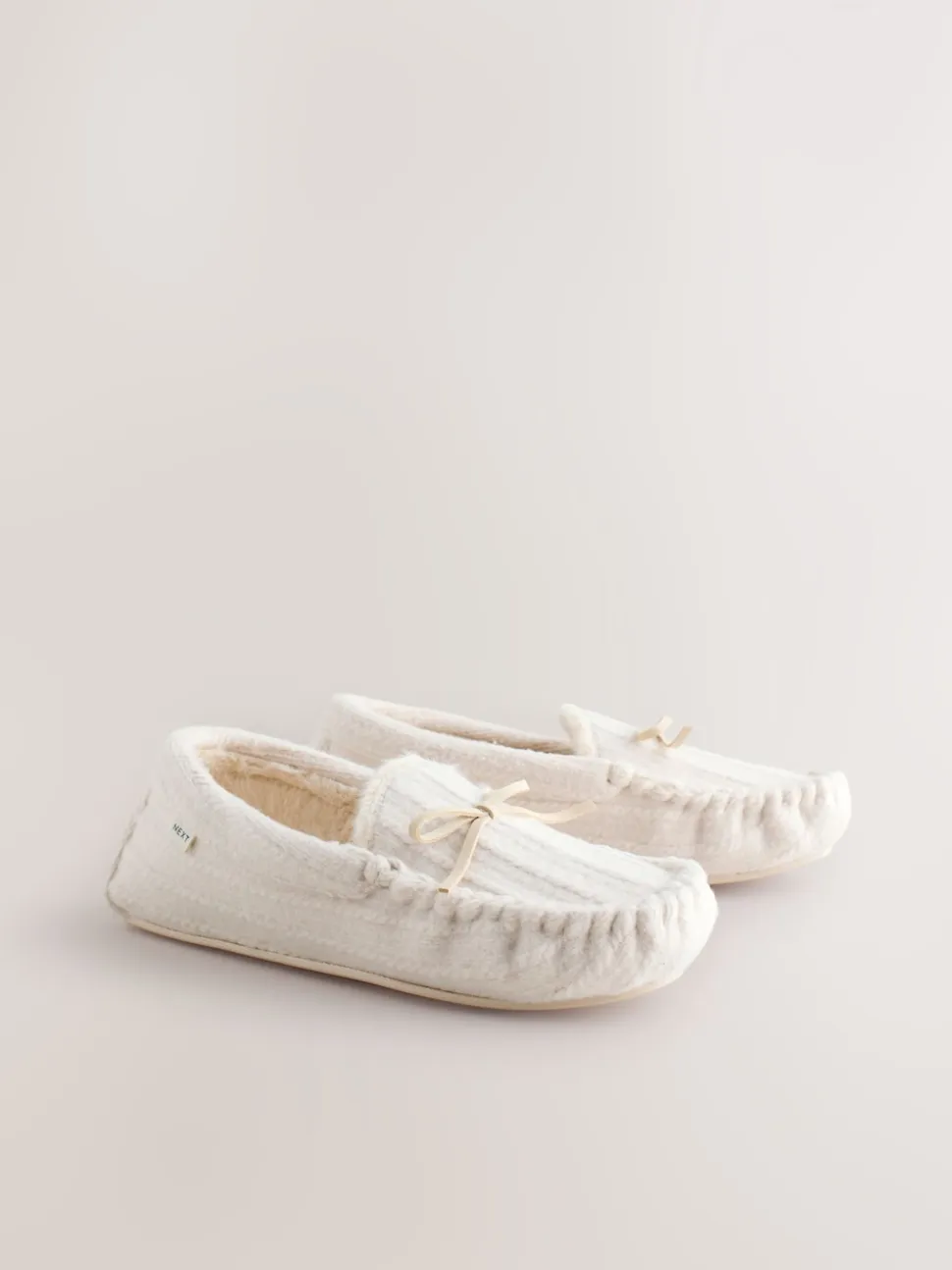 écru - Chaussons mocassins en maille Torsade