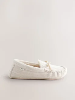 écru - Chaussons mocassins en maille Torsade