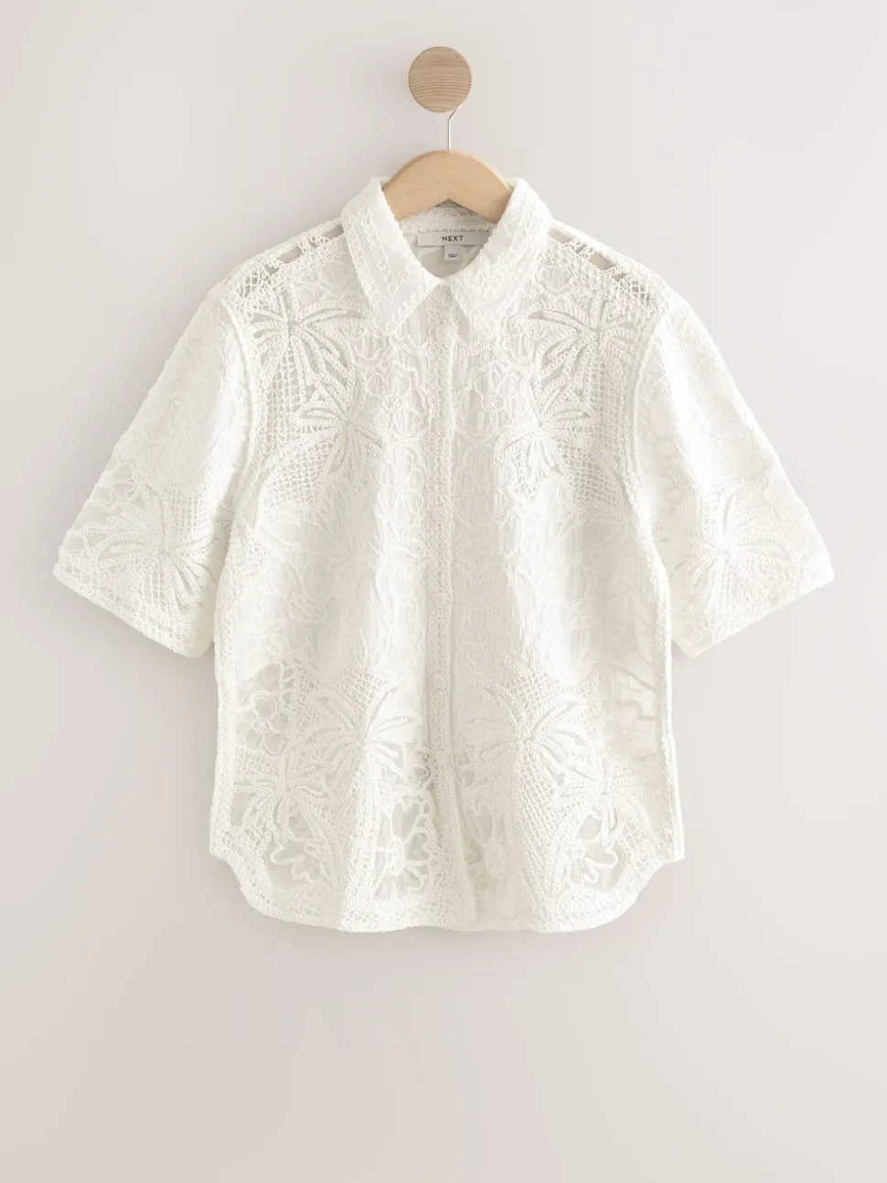 écru - Chemise à manches courtes au crochet