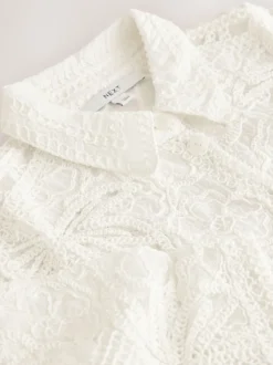écru - Chemise à manches courtes au crochet