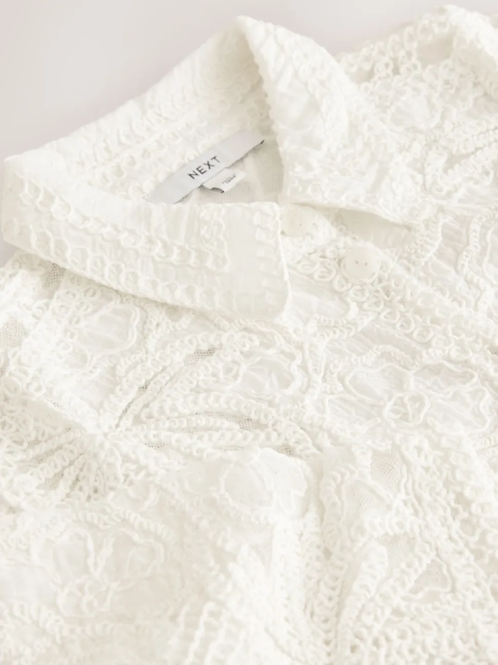 écru - Chemise à manches courtes au crochet