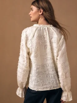 écru - Chemisier Tufty en jacquard à manches longues