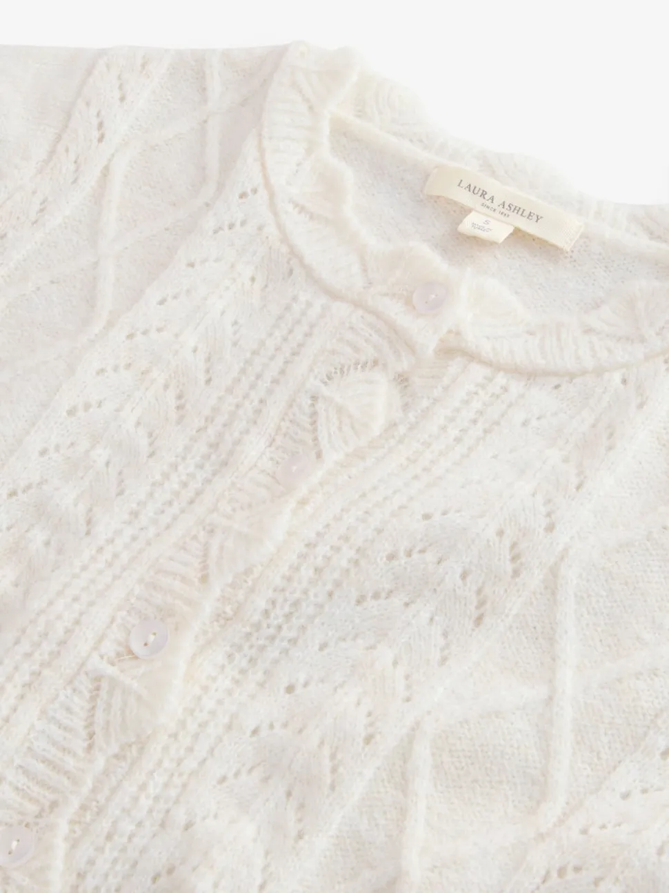 écru - Laura Ashley Cardigan boutonné pointelle et festoncles avec une touche de laine