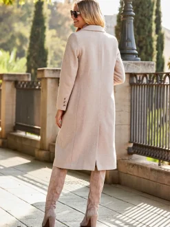Écru - Manteau Sosandar Premium long en laine mélangée